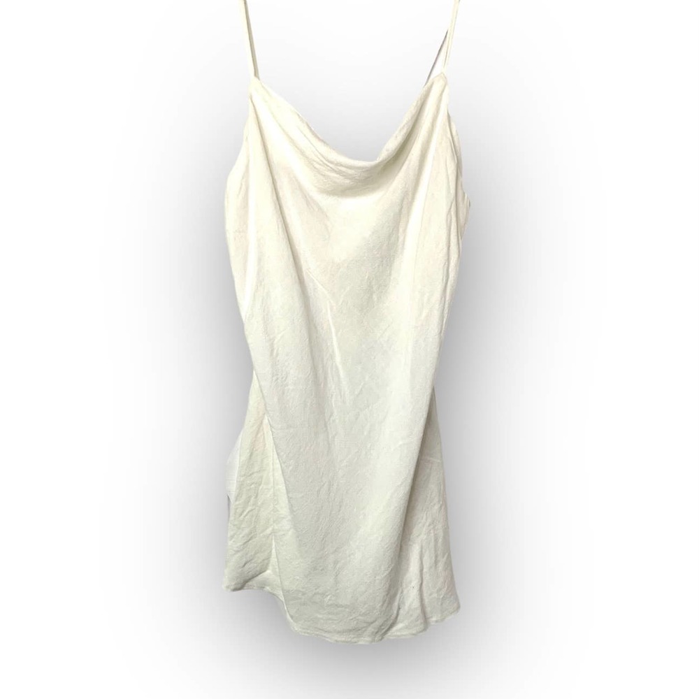 Cherie Mini Dress White Linen Blend Low Back Slip Dress